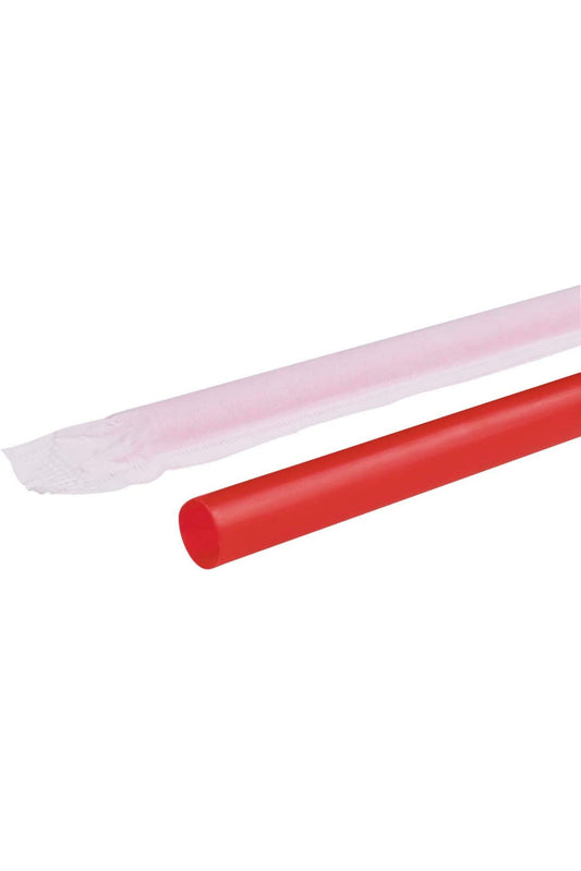 Crystalware Plastic Giant (Jumbo) Straws Individually Wrapped 10-1/4", 300 per Box (Red, 300 )